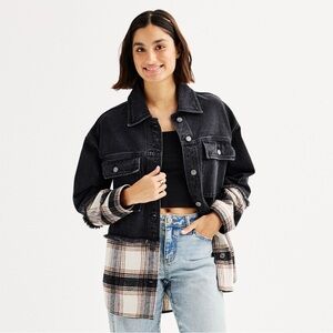 SO Denim & Plaid Mixed Media Jacket - Oversized Size S - NWT